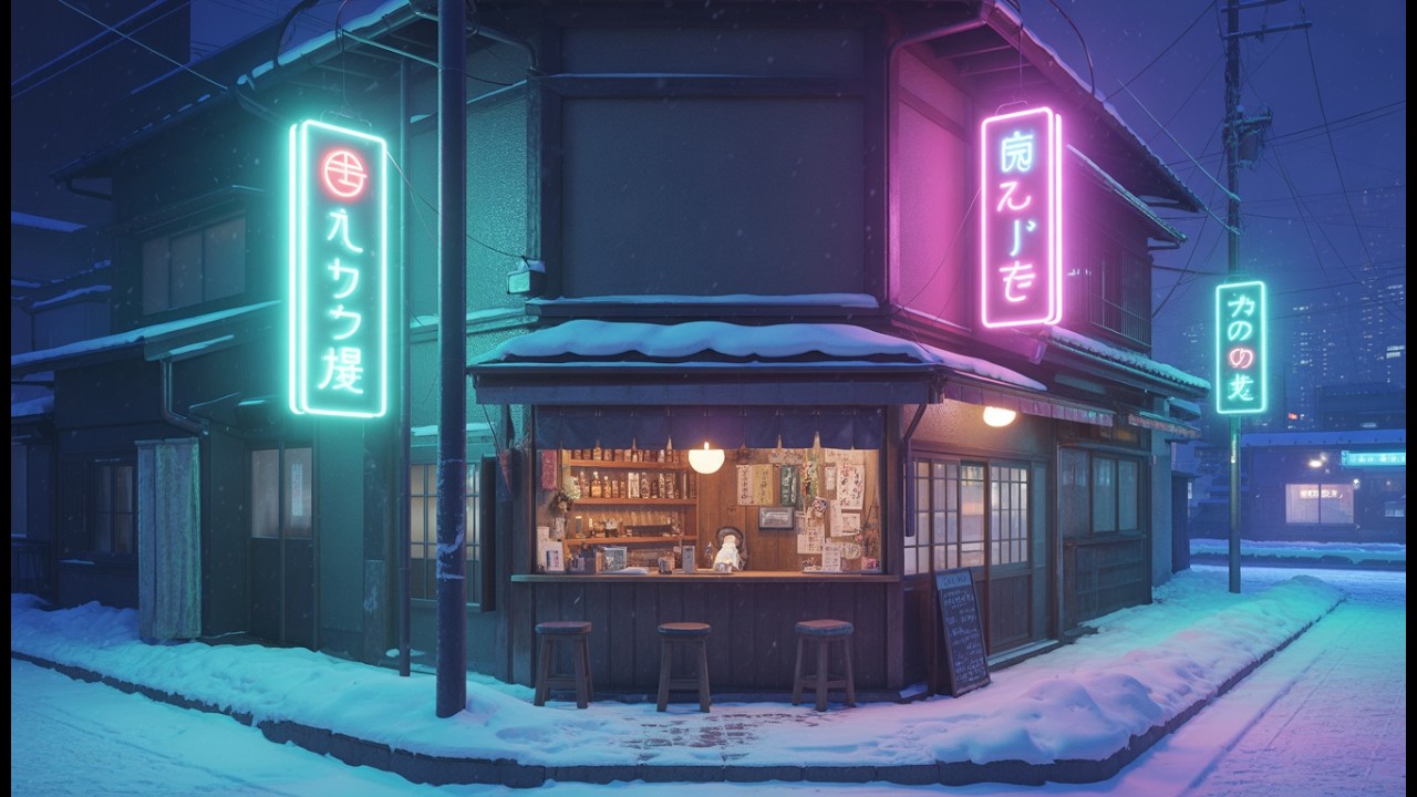 🎶Cozy Lofi Music in Snowy Neon City Alleyway | For Sleeping, Studying, & Relaxing🕯️