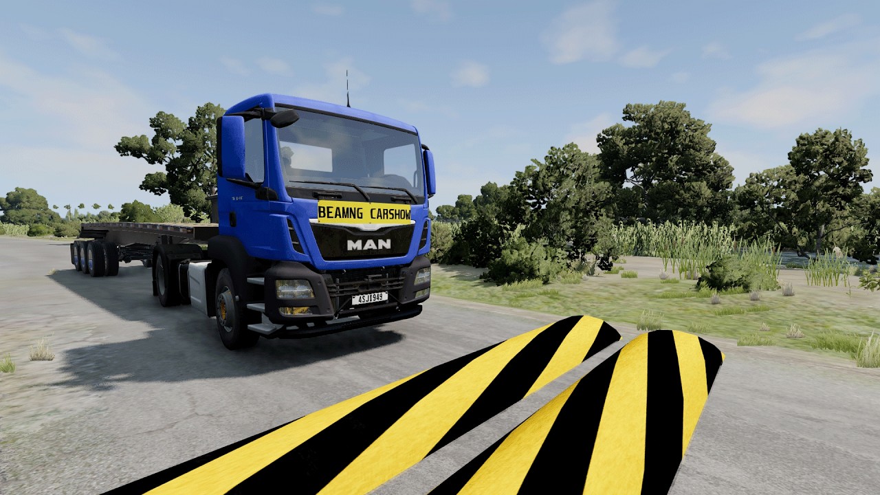 Trucks Cars Vs Massive Speed Bumps &ndash; Cars Vs Upside Down Speed Bump - BeamNG Drive