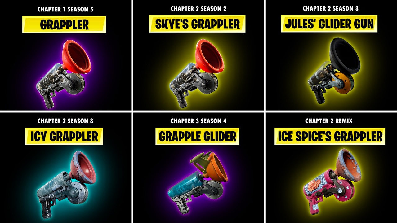 Evolution of All Fortnite Grapplers (Chapter 1 Season 5 - Chapter 6 Season 1)