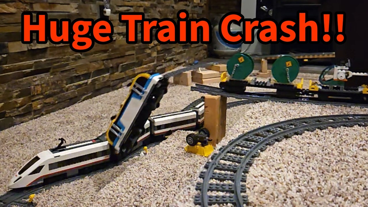 Lego Cargo Train Bridge Crash Into Passenger Train!