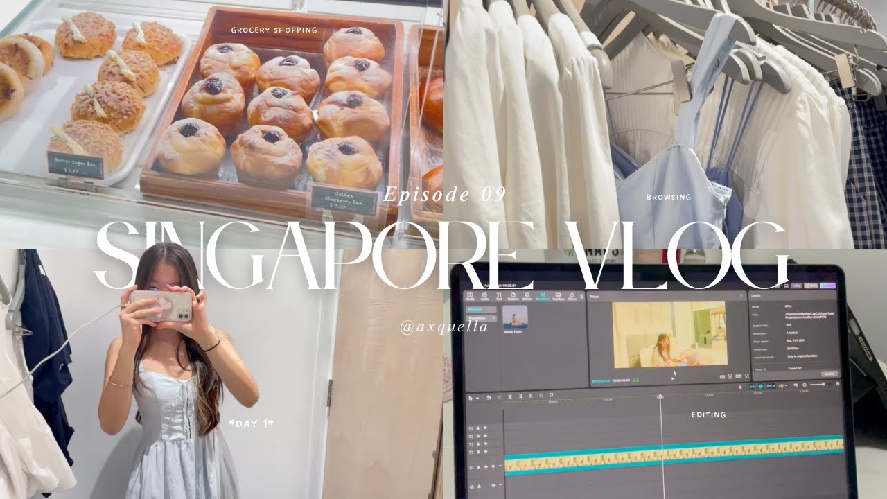 singapore vlog 🛒 ; airport vlog, pack with me, editing, shopping, eating & more !
