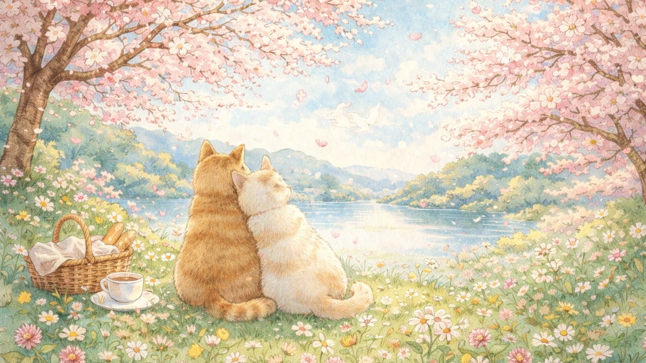 [作業用BGM] 桜と猫のやさしいピアノ 🌸 静かな春の癒やし時間