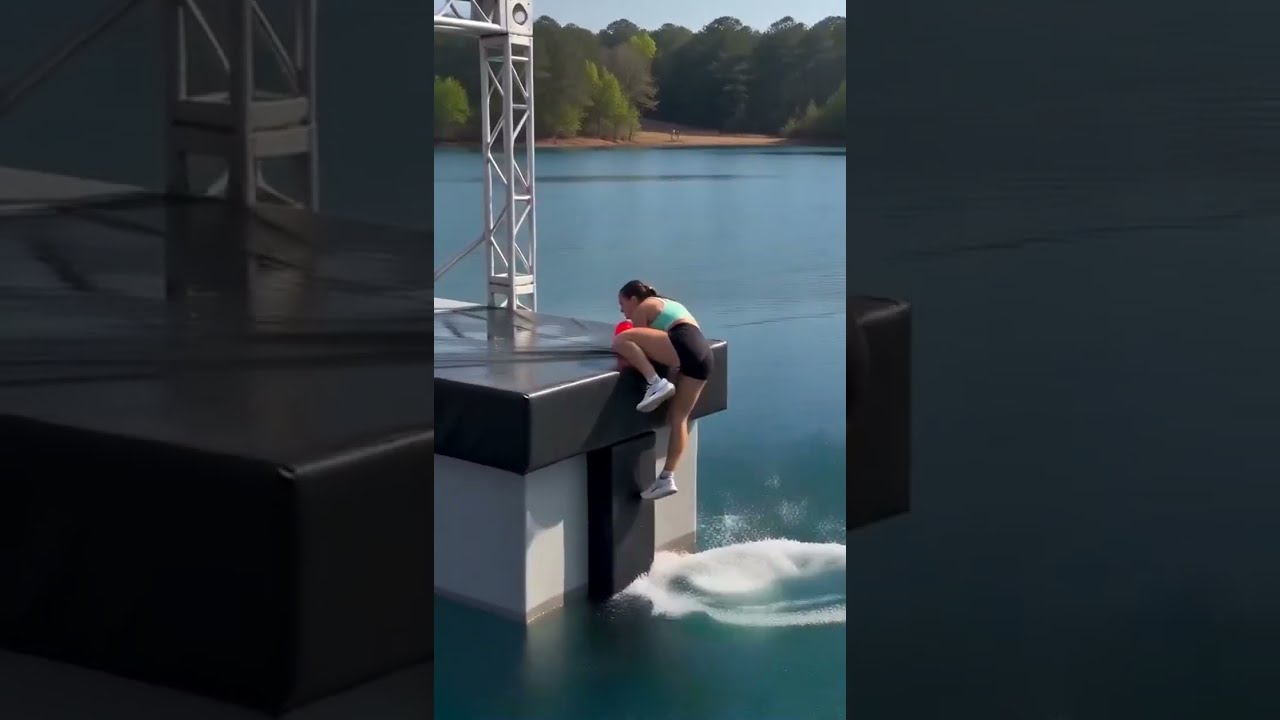 This obstacle course nearly got her 😱 #obstaclecourse #challenge #waterpoloworld  #wow #poolday