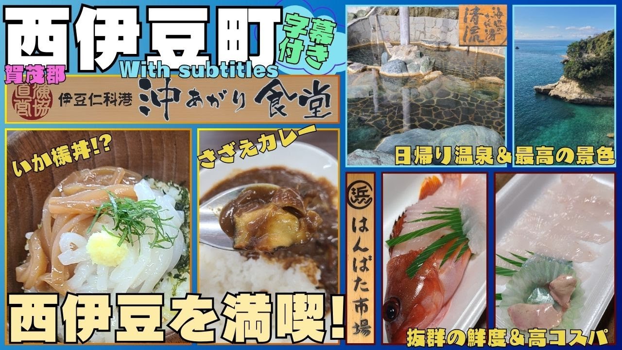 【西伊豆町】食事とお土産と温泉で楽しむ西伊豆日帰りプチ旅行 #西伊豆 #グルメ #沖あがり食堂 #はんばた市場 #海辺の隠れ湯清流 #日帰り温泉 #字幕付き #伊豆のグルメライダーたけちよ