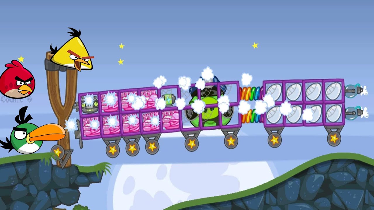 Bad Piggies - FOOLING THE ANGRY BIRDS WITH ROBOT PIG AND POLICE KING PIG IN LONG TRAIN!