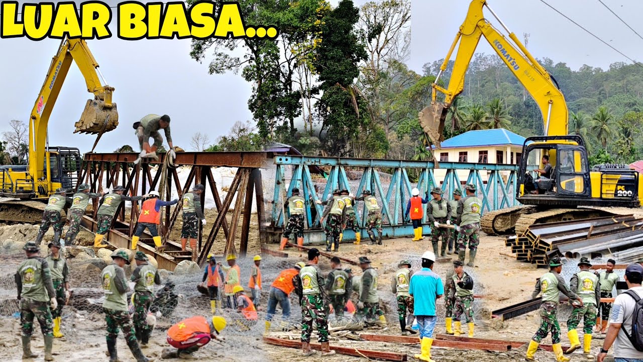 WAJIB PASANG..YON ZIPUR 1 DD TNI AD RAKIT JEMBATAN BAILEY 2 PASCA BANJIR,TRUCK TRAILER PUTAR BALIK