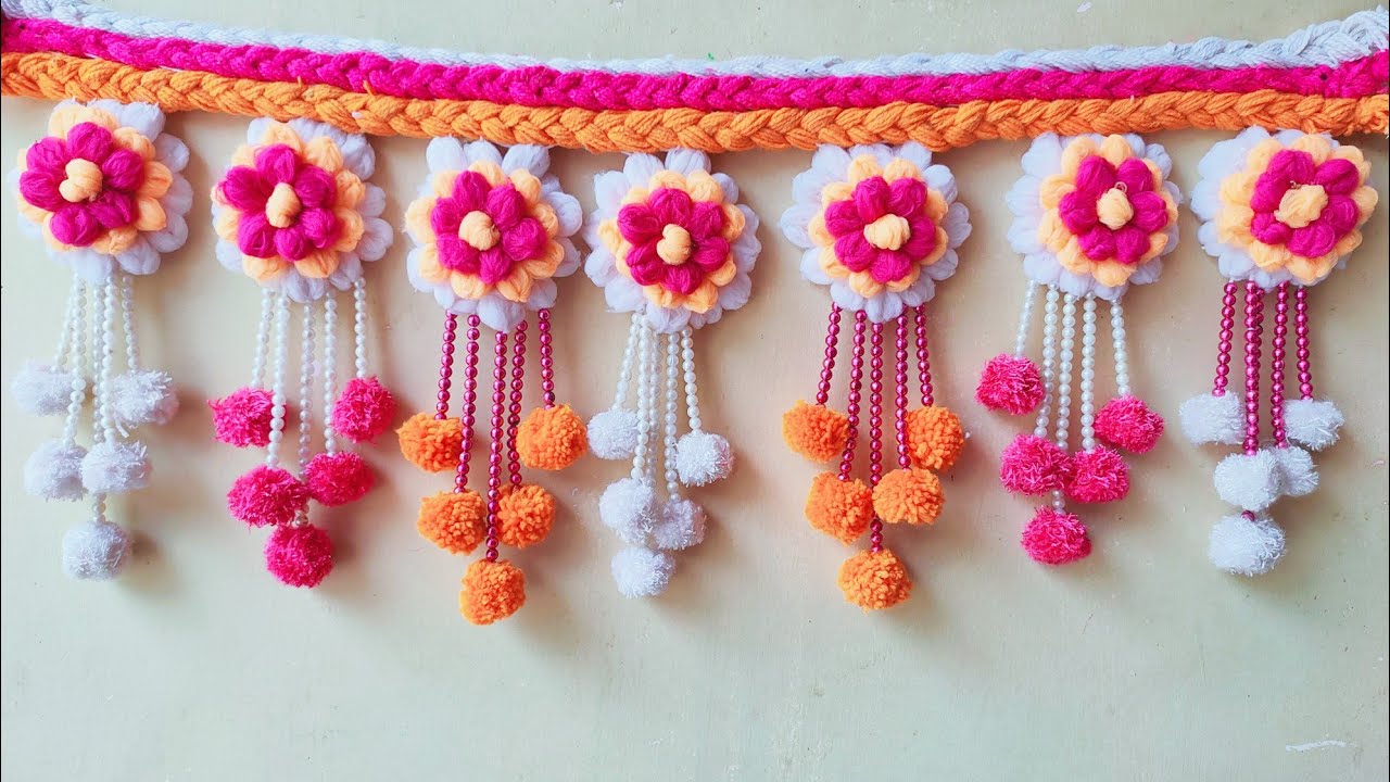 बिना क्रोशिया हाथ से बनाएं सुंदर फूलों को झालर | Very Easy Woolen Door Hanging Toran | #easy #toran