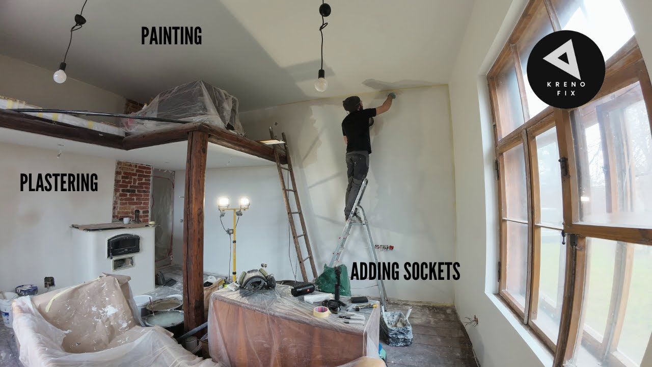 Adding new sockets, plastering and painting. Living Room and the Pizza Oven. PT4