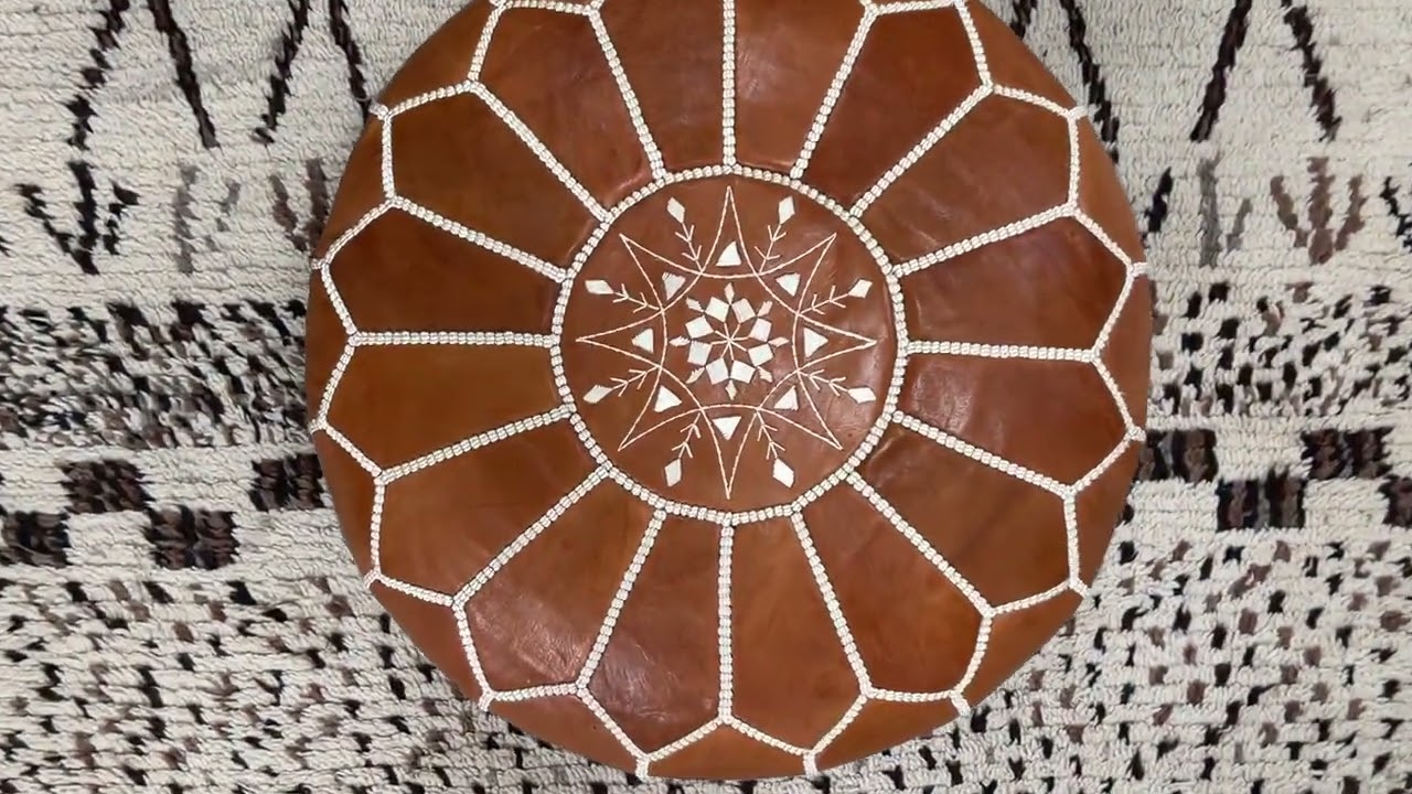 Kechart - Moroccan leather floor ottoman, handmade pure leather pouf, traditional leather chairs