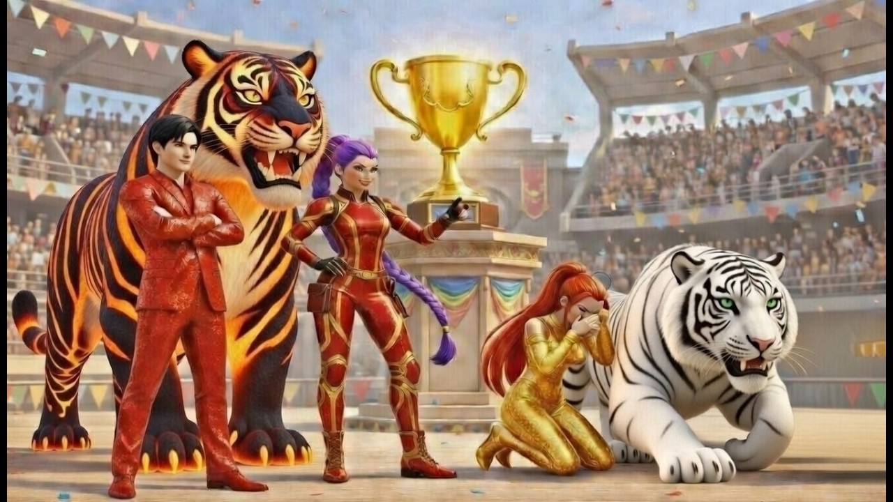 Rumi y su tigre de lava contra la malvada Mira y su tigre blanco