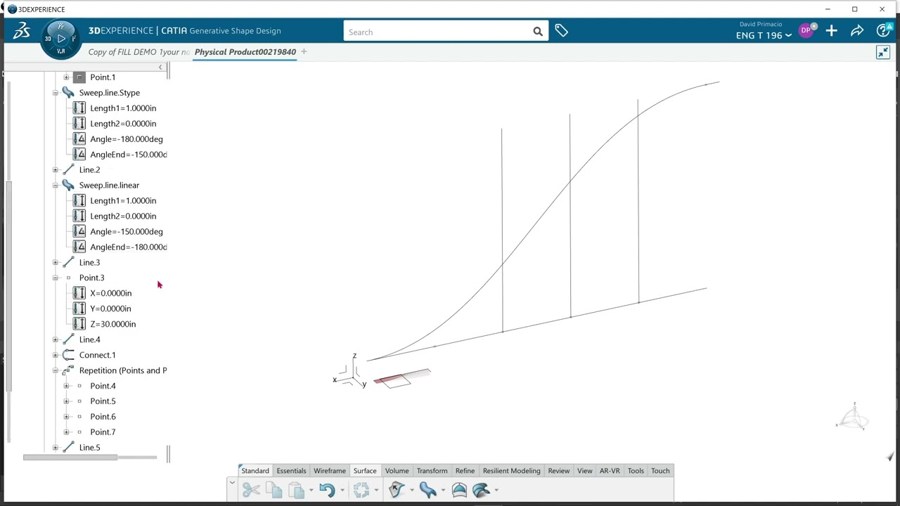 Sweep Law Angle Advanced Law on CATIA 3D Experience