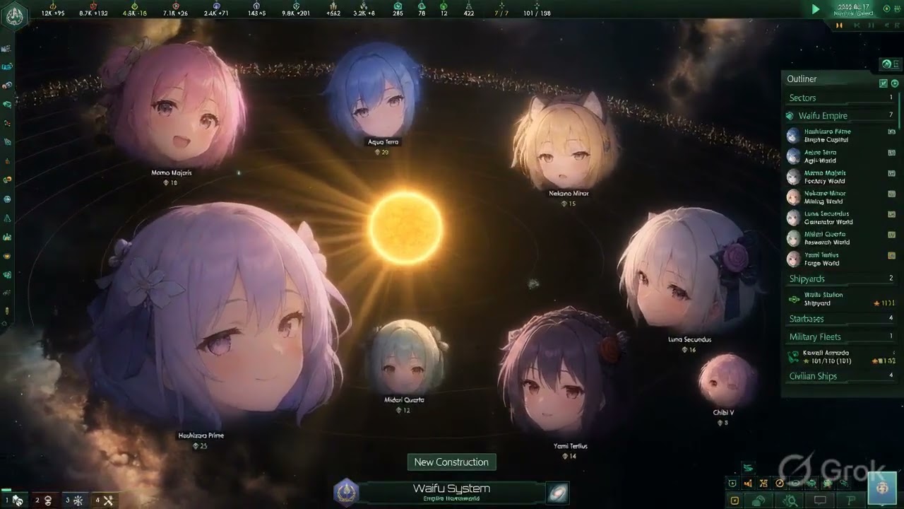 Simulating A Solar System Where Planets Are Giant Anime Waifu Heads Using Stellaris