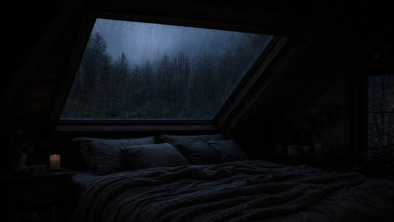 Rain on Attic Window 🌧️ | Dark Night Ambience | 8 Hours