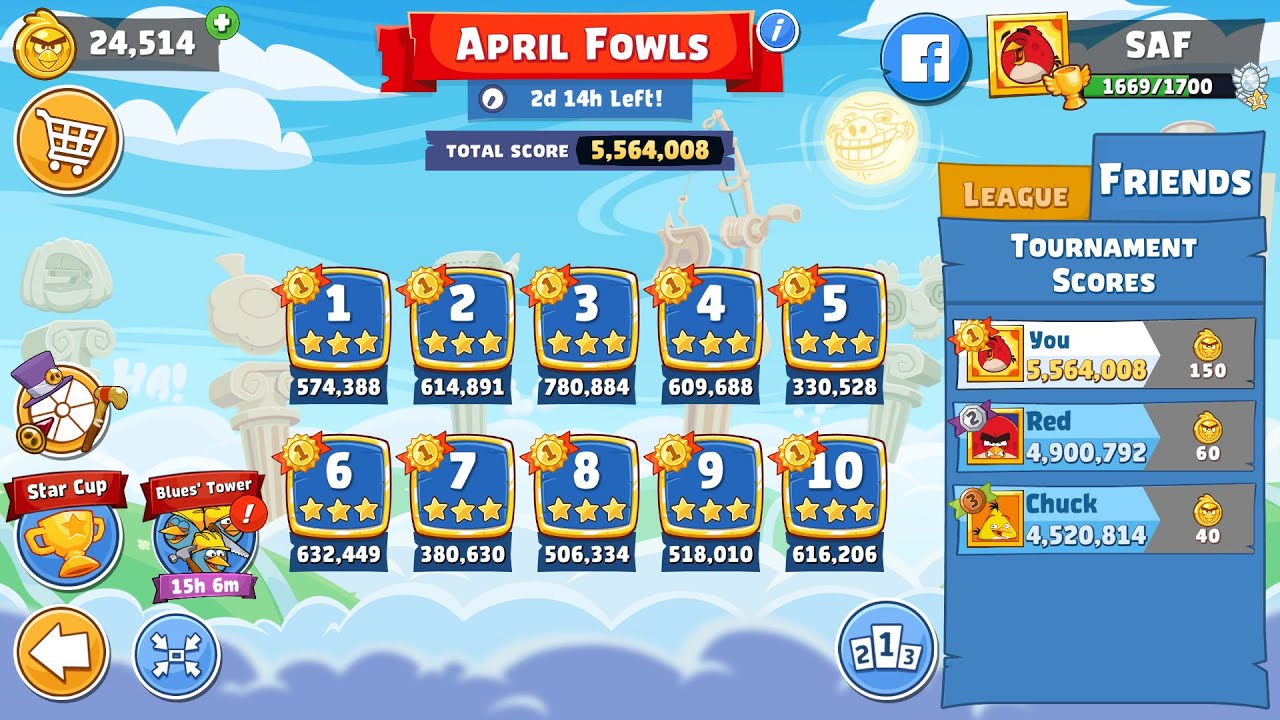 Angry Birds Friends. April Fowls. All levels 3 stars. Passage from Sergey Fetisov