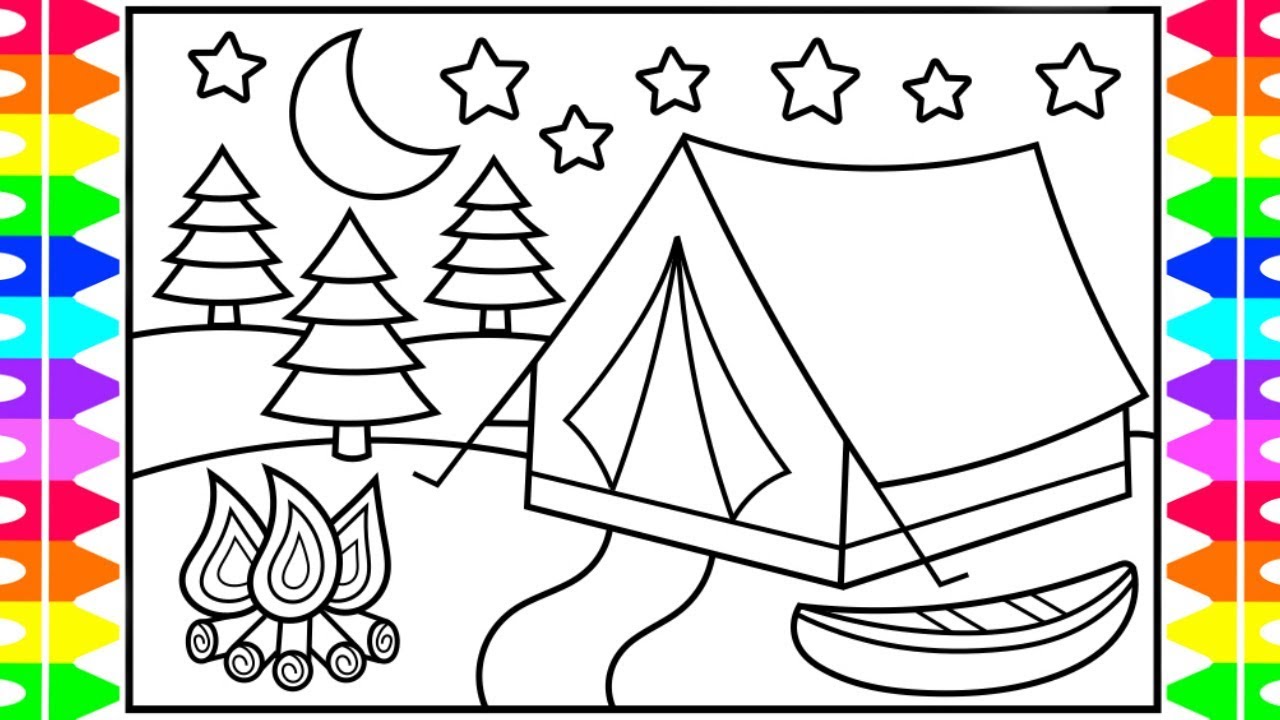 How to Draw a Camping Tent for Kids 💙💜⭐️ Camping Tent Drawing | Camping Tent Coloring Pages