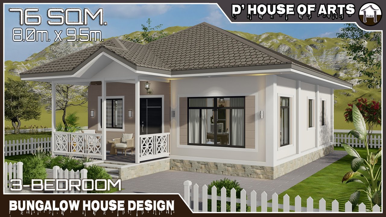 3 BEDROOMS | 76 SQM. (8.0m x 9.5m) | Bungalow House Design | Small House Design Ideas Philippines
