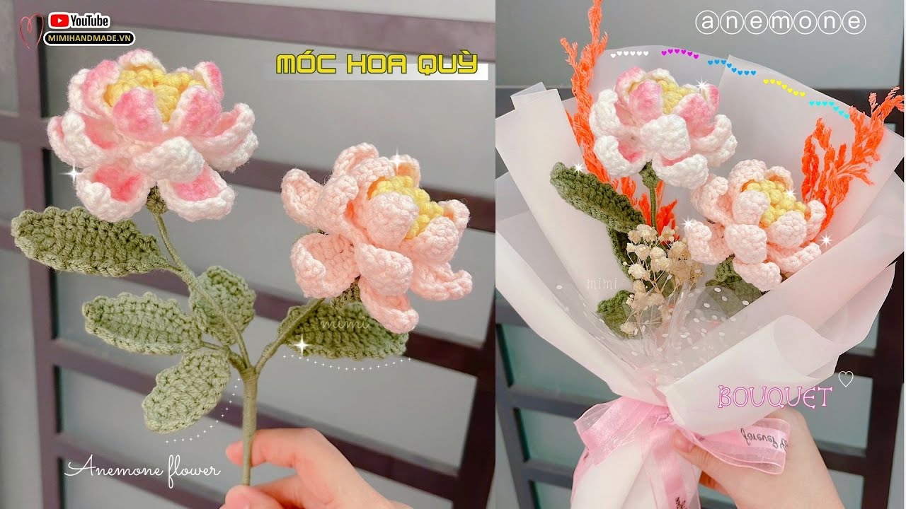 Crochet Anemone Flower 🪷 Hướng Dẫn Móc Hoa Sen Quỳ Lên Cành và Bó Hoa Siêu Xinh | Mimi Handmade