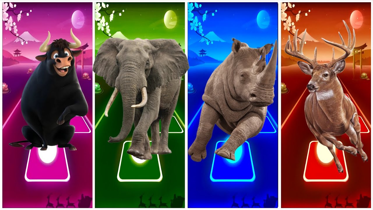 Funny Bull🐂🆚Funny Elephant🐘🆚Funny Horse🐂🆚Funny Rhino🦏🦖|Tiles Hop EDM Rush #coffindance #tileshop