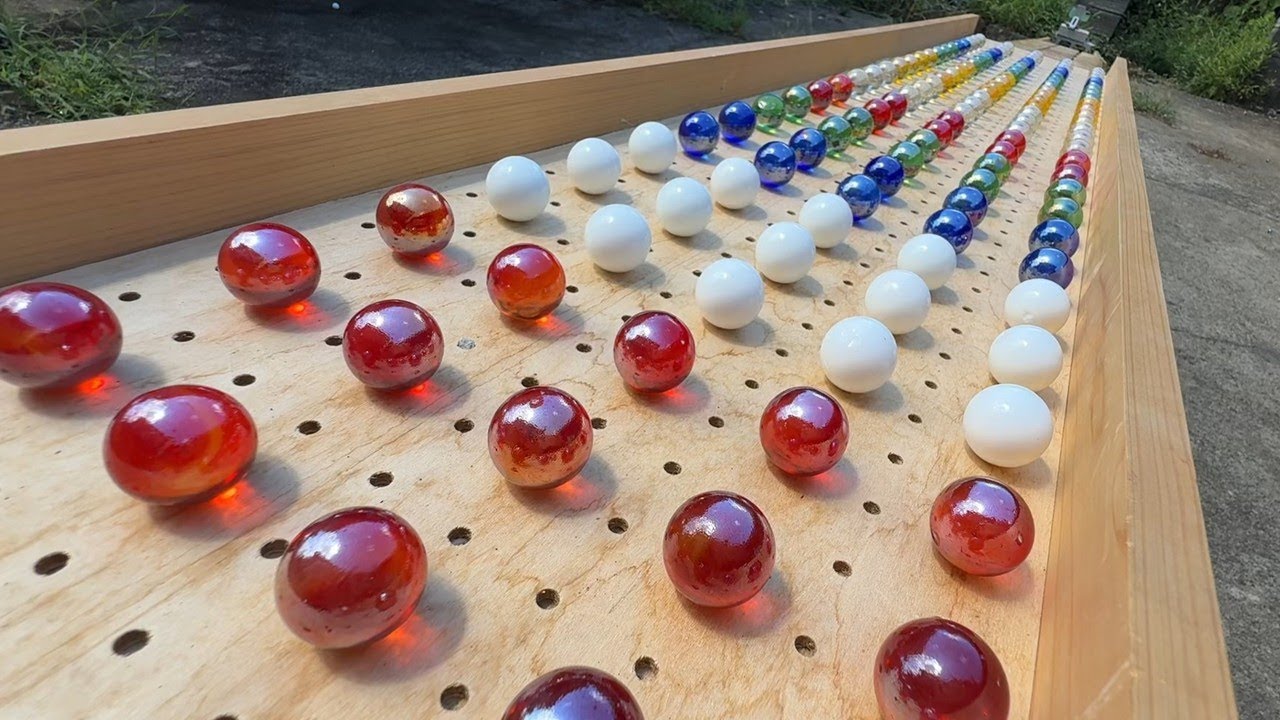 マーブルラン99 marble run 塩ビ管打上と大カーブコース　ビリヤード玉転がりお楽しみ編