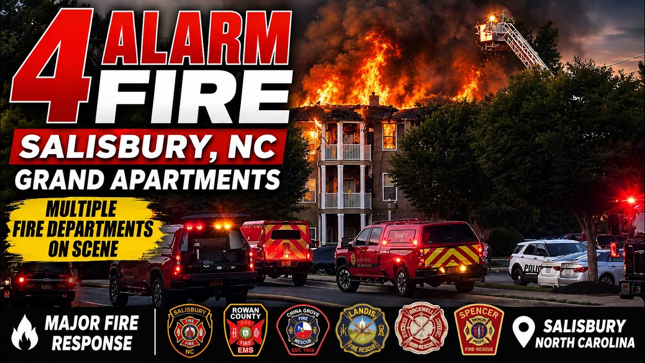 🚨 4-ALARM APARTMENT FIRE IN SALISBURY, NC | Residents Jump From 3rd Floor | Firefighter Injured