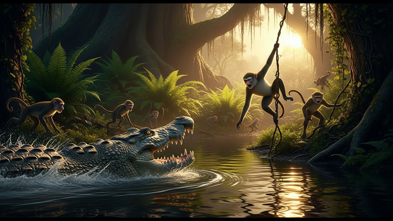 Life Millions of Years Ago Monkey Tribe vs Giant Crocodile A Brutal Fight for Survival