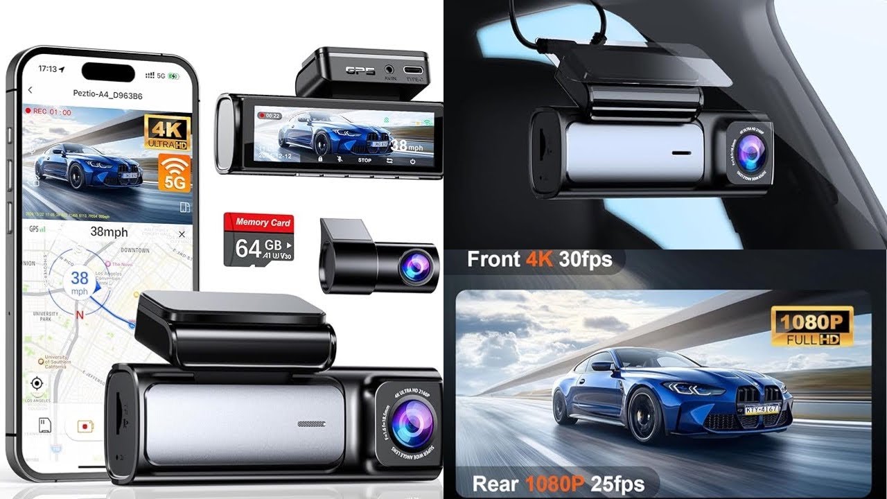 Afferly 4K Dash Cam Front and Rear, Built-in 5G WiFi GPS, 64GB Card Included