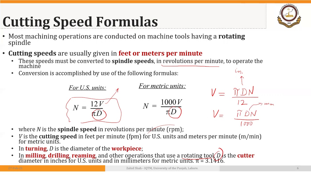 02_04_P1 Cutting Speed Formula for Turning, Drilling and Milling Operations