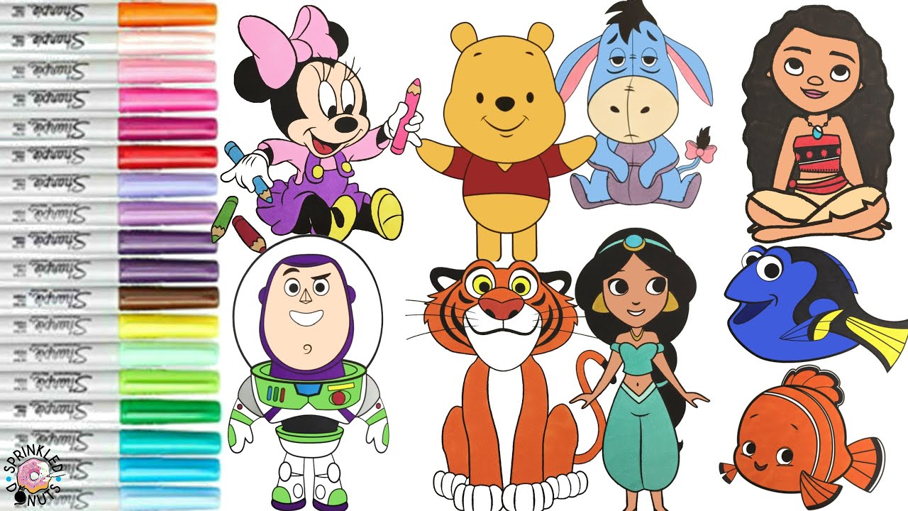 Disney Baby Coloring Book Compilation Disney Princess Winnie the Pooh Wreck it Ralph Nemo Toy Story