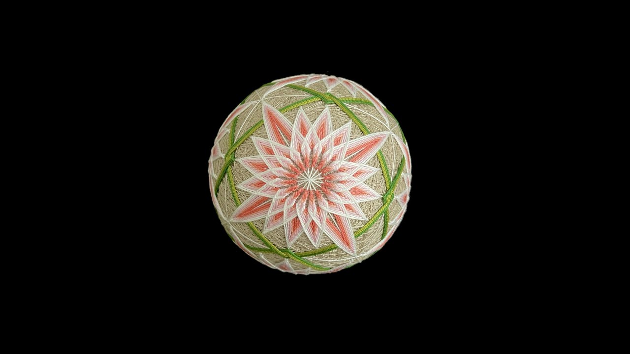 Temari Ball Embroidery Kit Tutorial - Pink Chrysanthemum on C8, Japanese handcraft