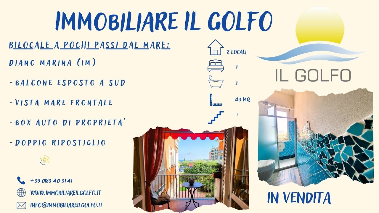 DIANO MARINA- BILOCALE VISTA MARE FRONTALE A SOLI 80 METRI DAL MARE CON BOX DI PROPRIETA'