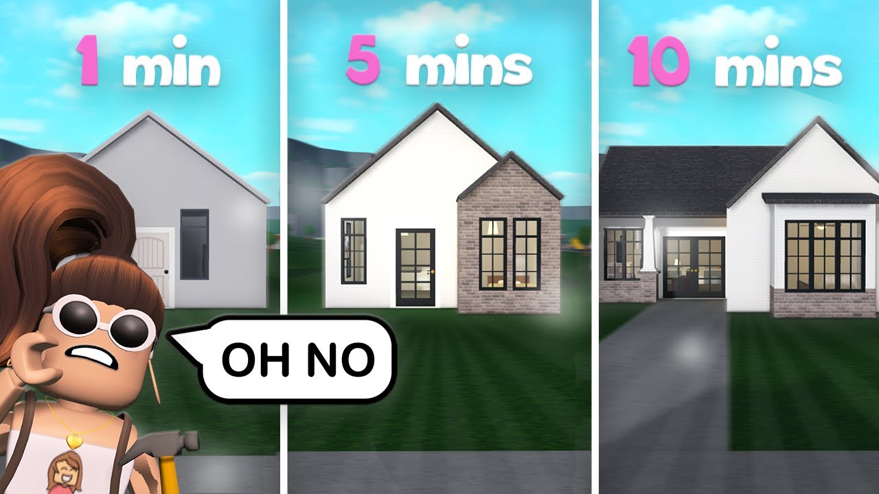 Building a BLOXBURG HOUSE in 1 MINUTE, 5 MINUTES, and 10 MINUTES!!