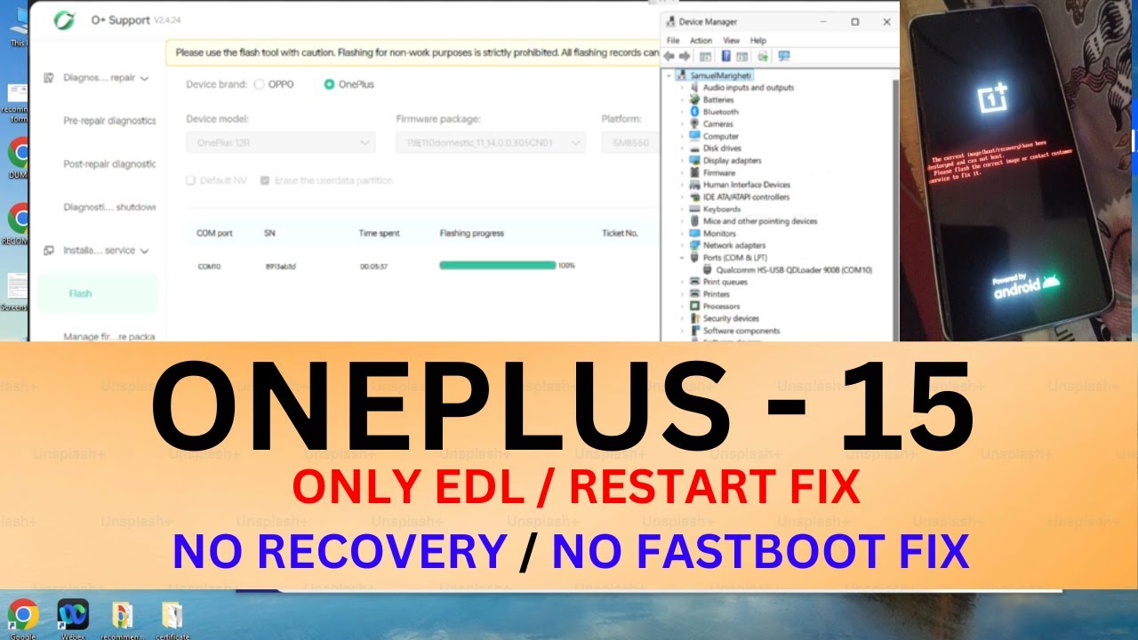 Oneplus 15 Edl Fix PLK110 / CPH2747 / CPH2749 EDL FLASH 9008 FIX , ONEPLUS REPAIR , FASTBOOT FRP FIX
