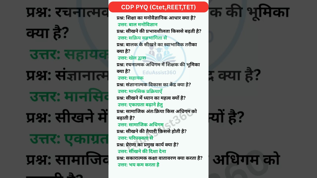 CDP and padagogy PYQ l reet mains l ctet l uptet l htet l Tet l psychology l CDP PYQ l shorts l CDP