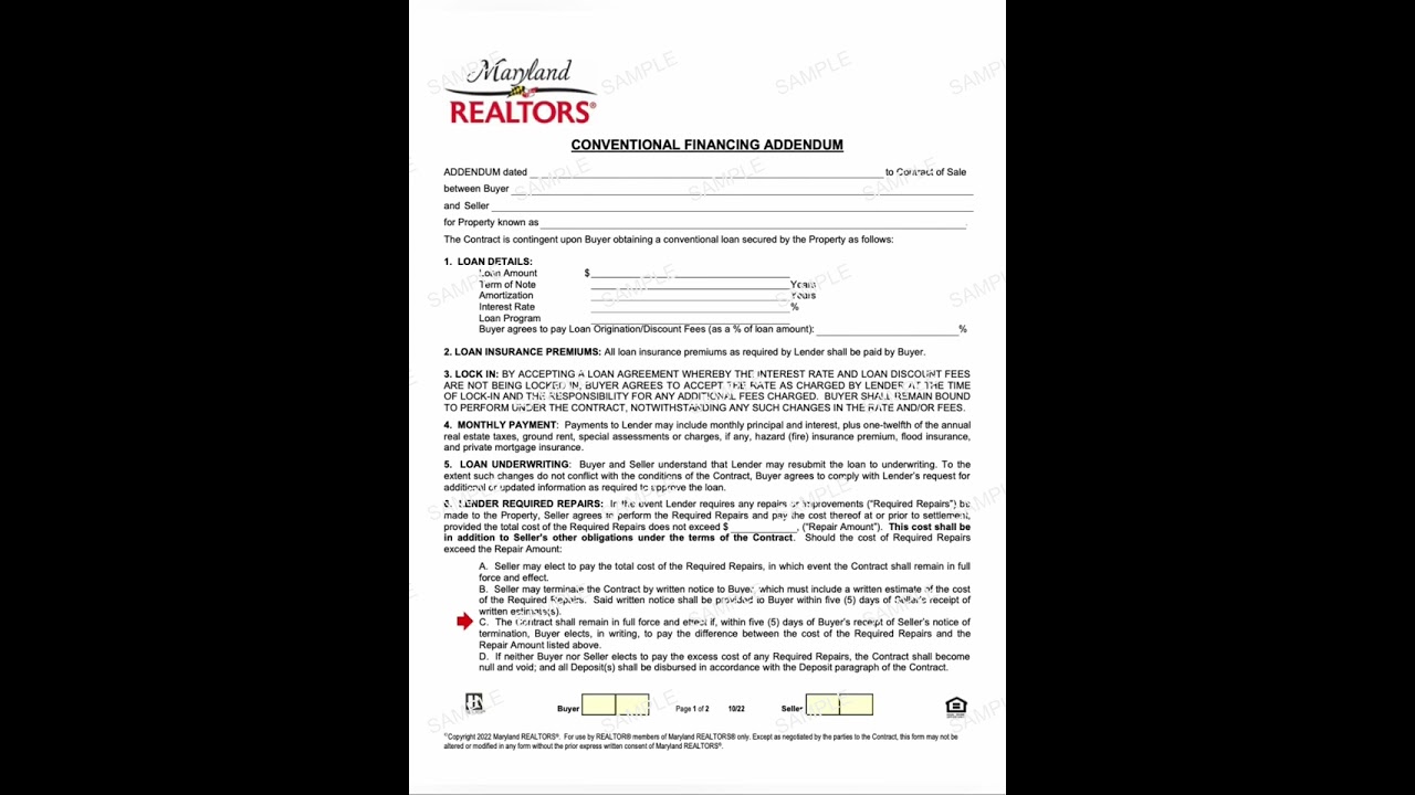 Conventional Financing Addendum | Maryland Contract Overview