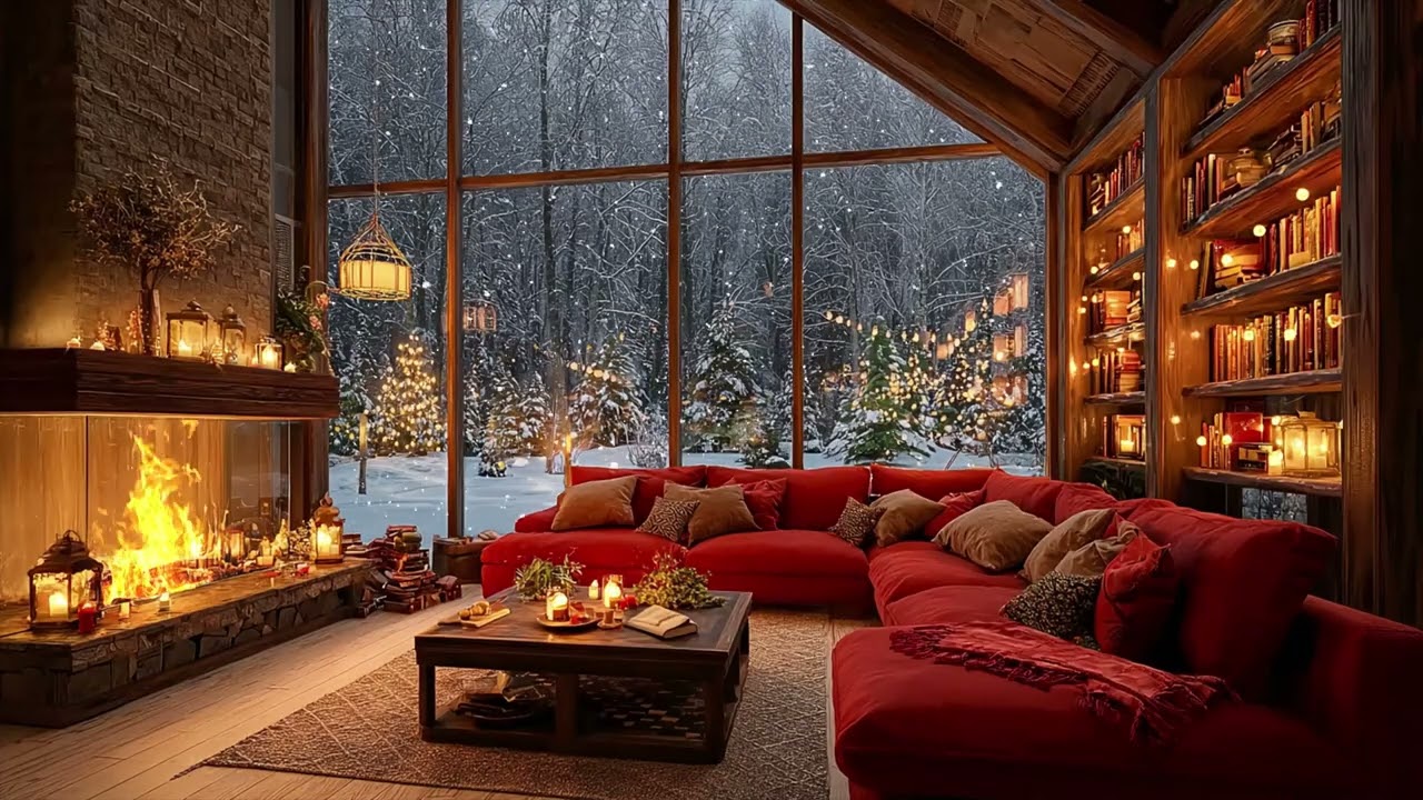 Serene Spring Lake Escape ☃️ Soft Piano Music & Fireplace Crackles for Sleep