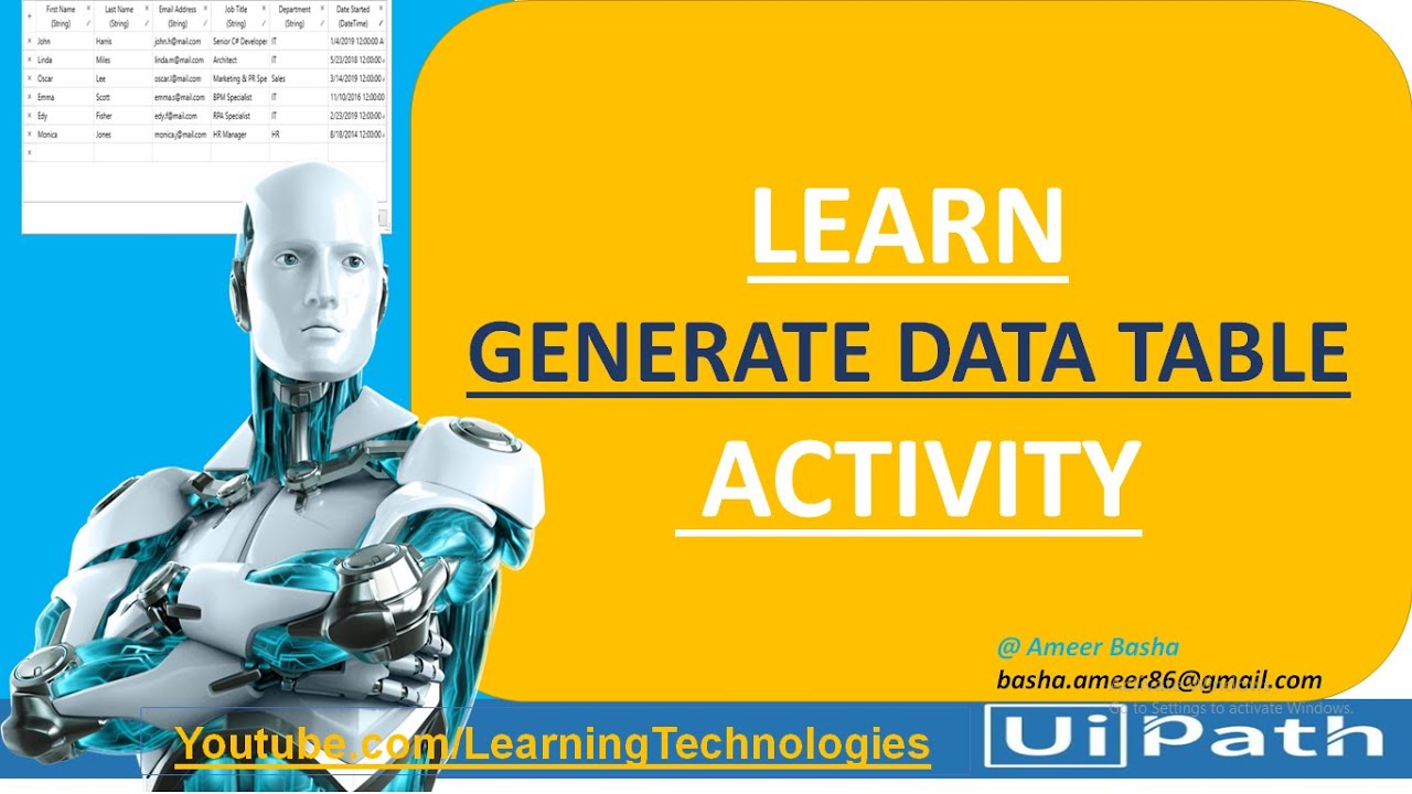 UiPath Tutorial || Day 56 : Generate Data Table Activity || Data Table Activities