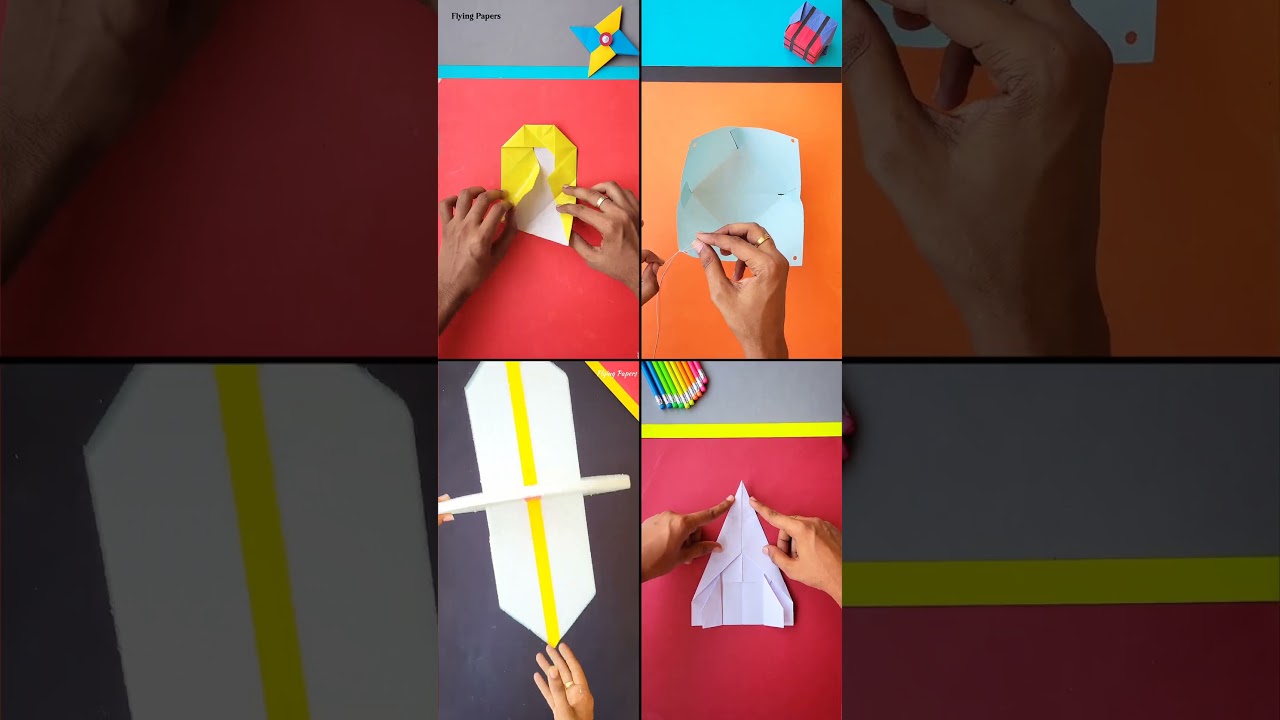 4 best paper flying toy , how to make paper parachute , paper boomerang , paper jet plane