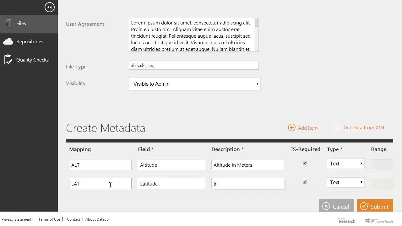 DataUp: Administrator tools and features