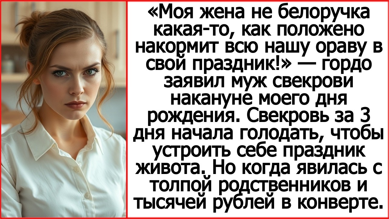 Моя жена не белоручка какая-то, накормит всю нашу ораву в свой праздник! Говорил муж свекрови