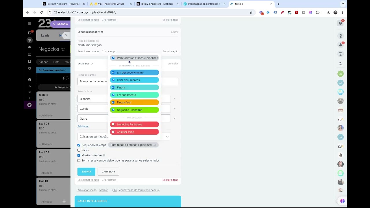 Como Criar Campo Personalizado no Bitrix24 (Obrigatório por Etapa do CRM)