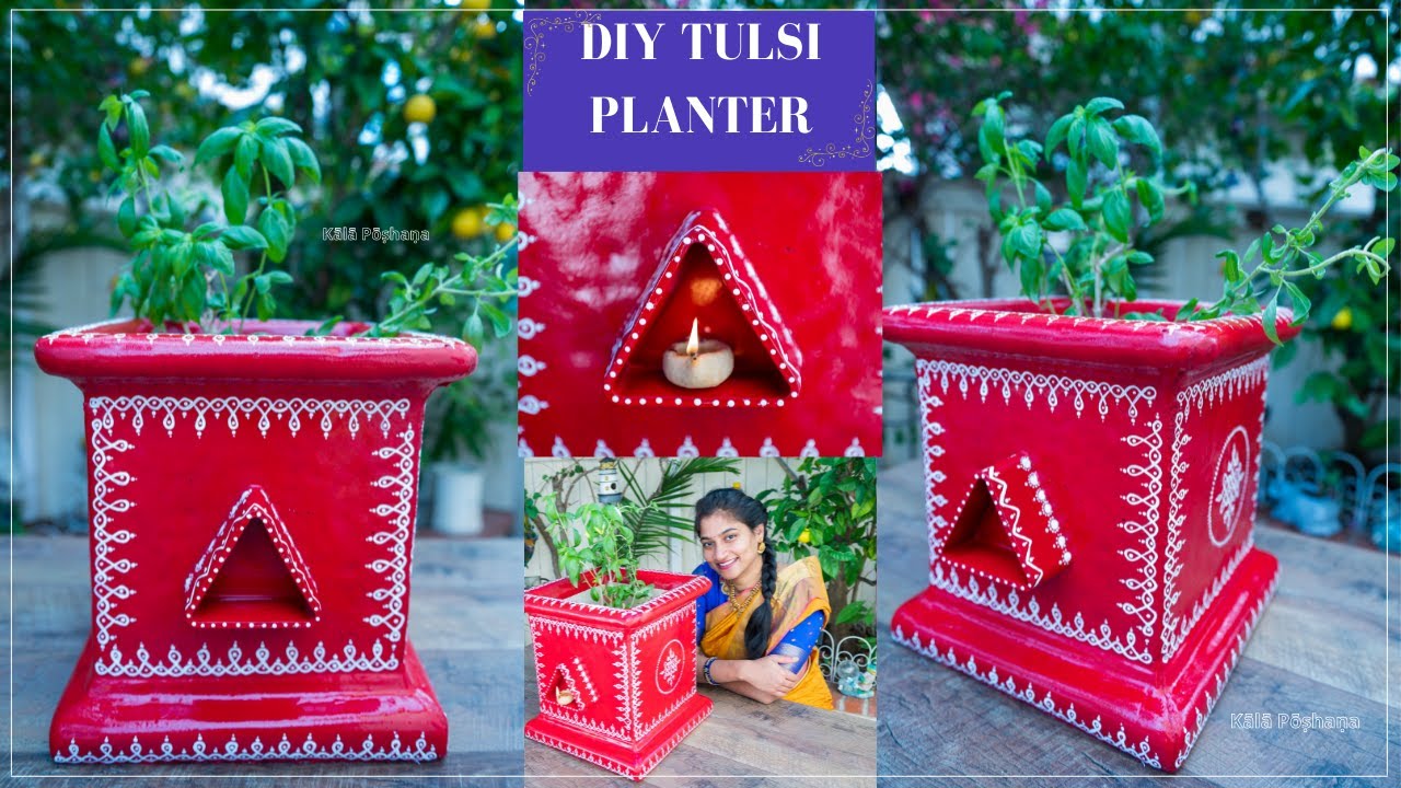 My Husband Helps & Project is a Super HIT | DIY Tulsi Pot in USA | Traditional Tulsi pot with DIYA