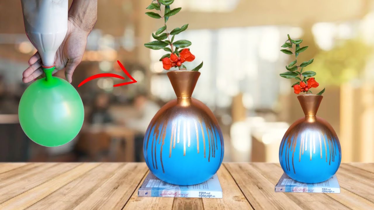 COMO FAZER VASO DECORATIVO FEITO DE GESSO E BEXIGA | FAÇA VOCÊ MESMO VASO DECORATIVO FEITO DE GESSO