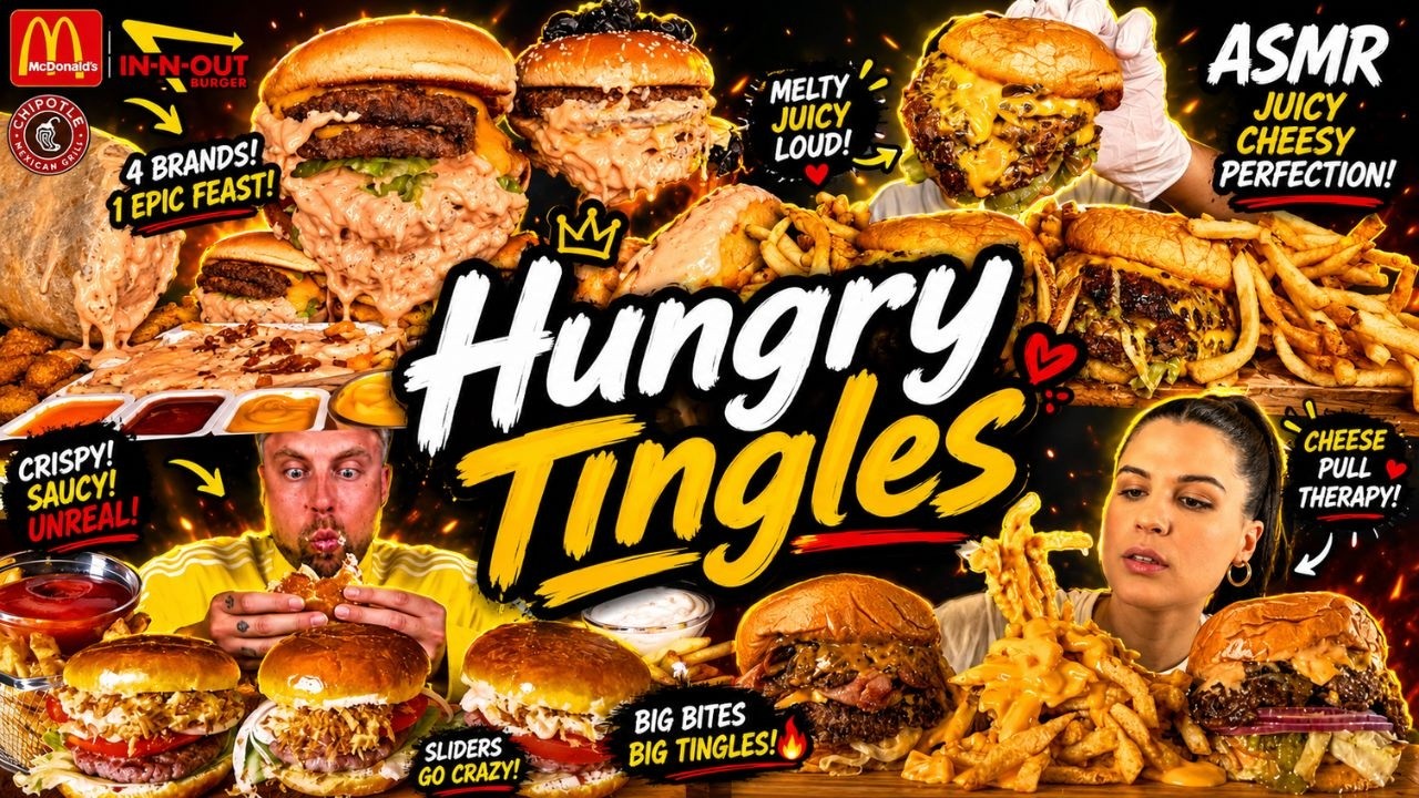 ASMR Eating Juicy Beef Burger and Big Burger Bites With Crunchy Sounds Compilation By Hungry Tingles