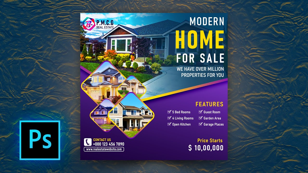Real Estate Social Media Banner Design | Real Estate Social Media Post Design | Photoshop Tutorial