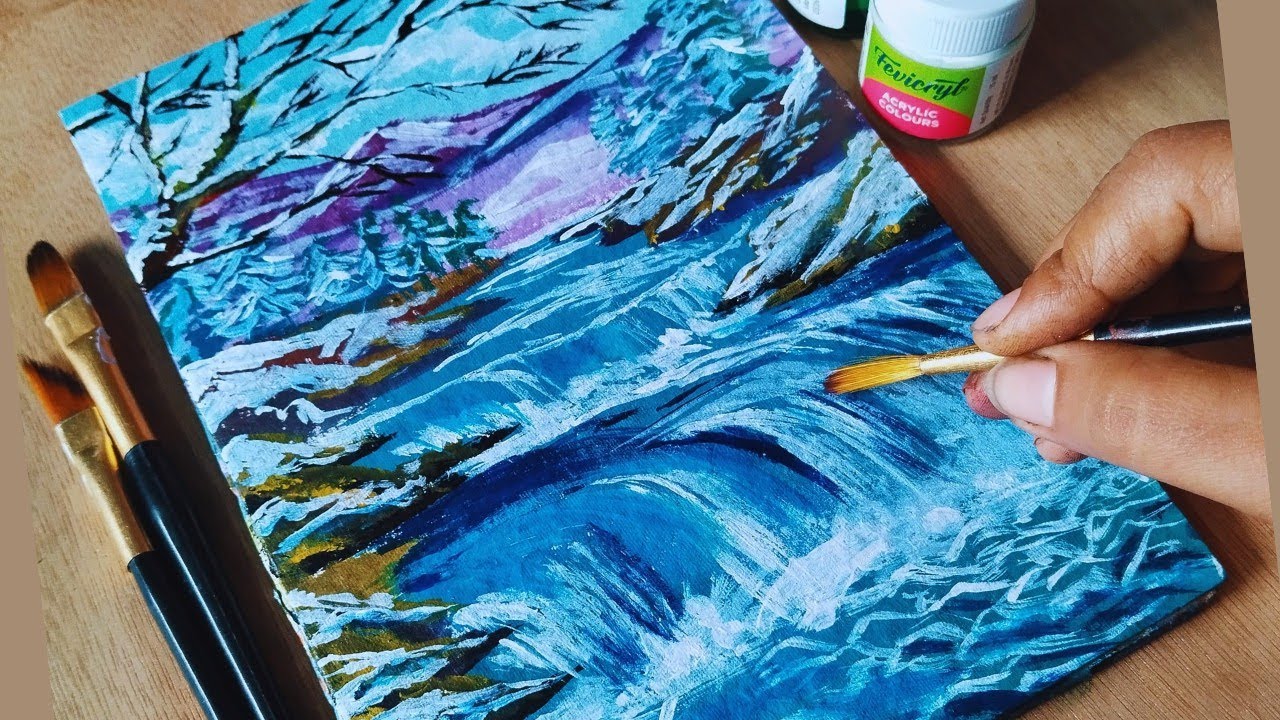 Easy Winter Waterfall Painting ||Acrylic Painting Step by Step for Beginners