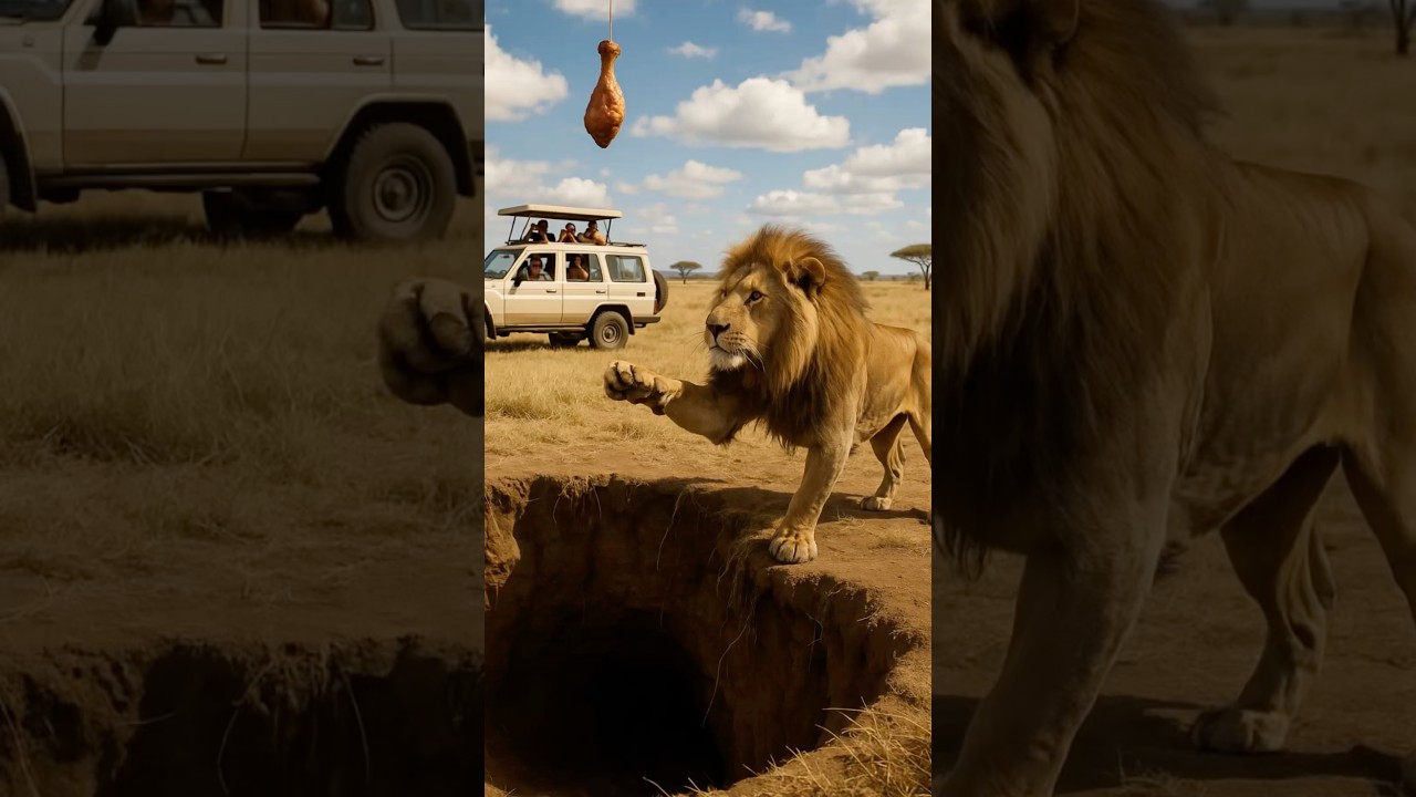 Will the Lion step into the Trap or get the drumstick?🍗 sher jaal se bachkar maas le paayega?#lion