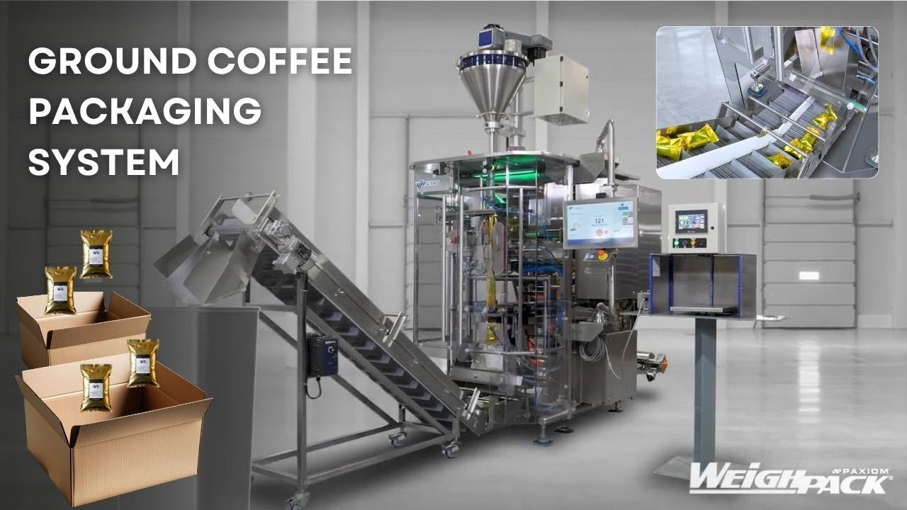 Weighing & Vertical Bagging Ground Coffee Into Cases with Star Auger and VF1200