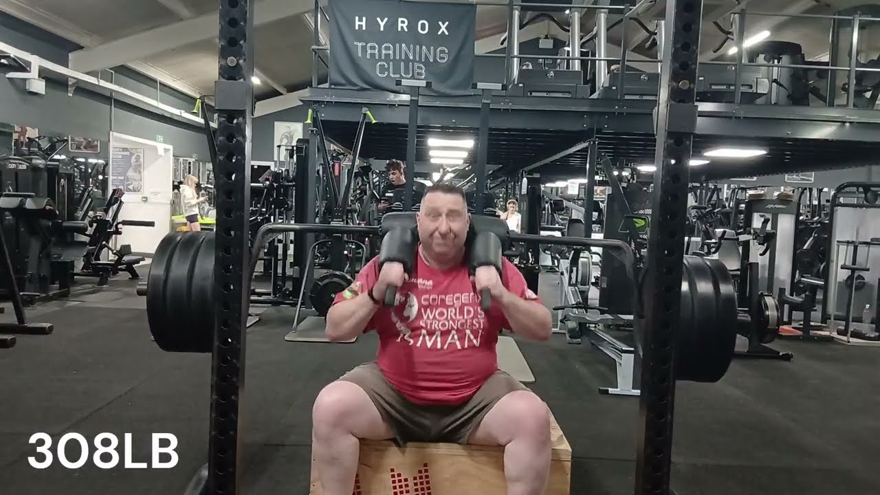 308lb SSB Box Squat, 408lb Stiff Leg Deadlift, Dead Hangs 315lb Bodyweight