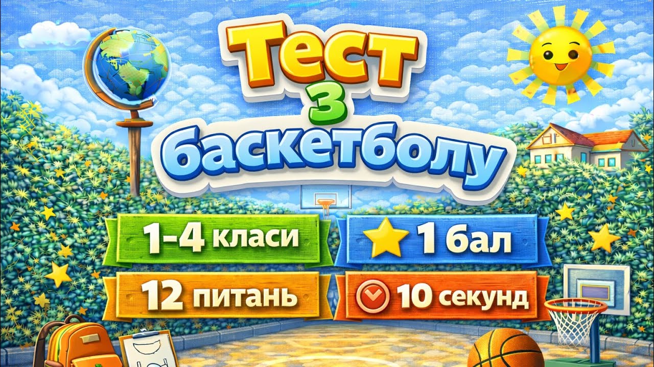 ТЕСТ з баскетболу | Спортивна ВІКТОРИНА 1-4 класи| Правила баскетболу ТЕСТУВАННЯ | Фізична культура