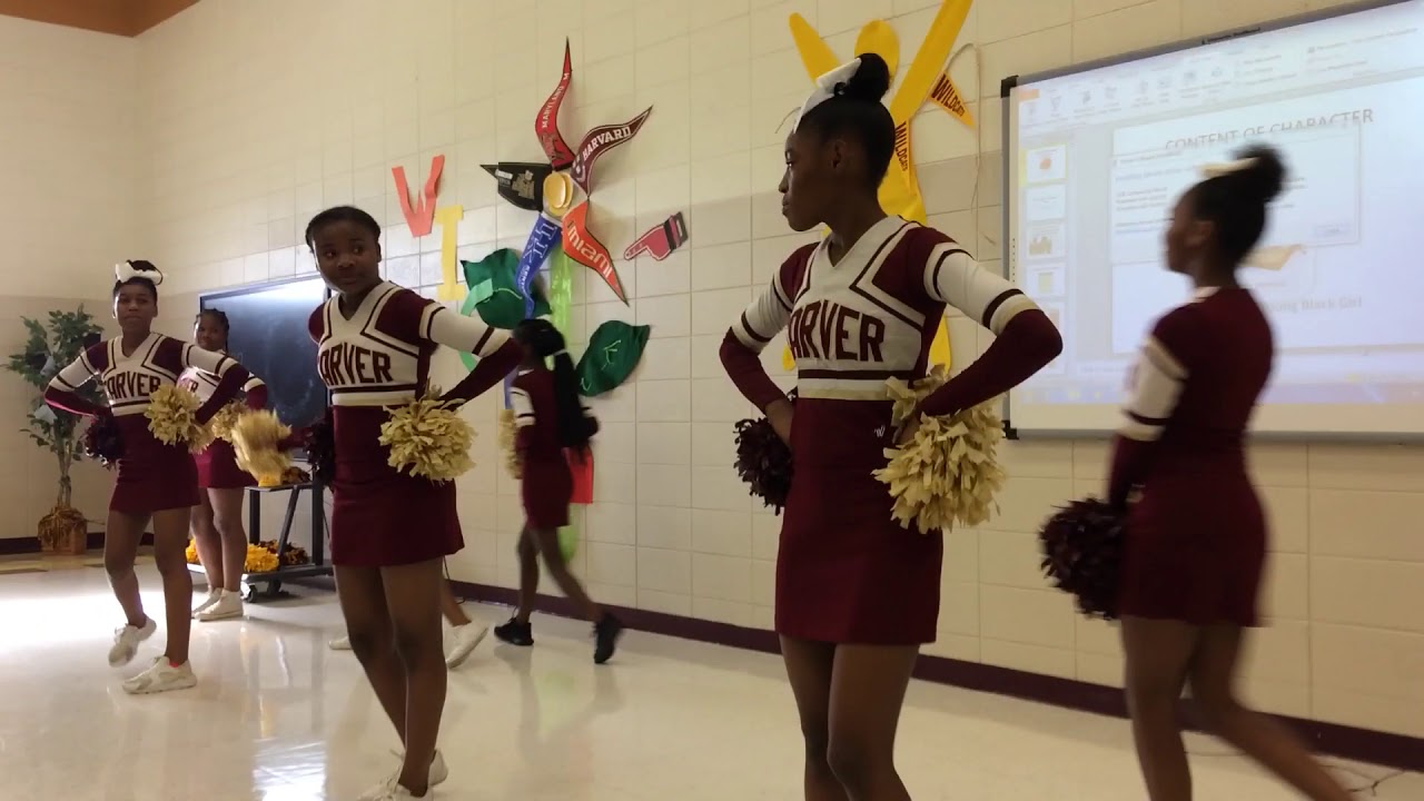 Carver Middle School cheer squad give special performance for author Cynthia Wills